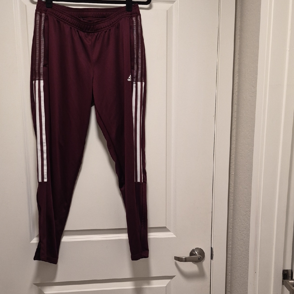 adidas  Burgundy Joggers with White Side Stripes